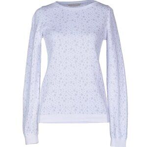 Stefanel White Silver Stars Shimmer Lurex Pullover Crew Nec Cocktail Sweater Top